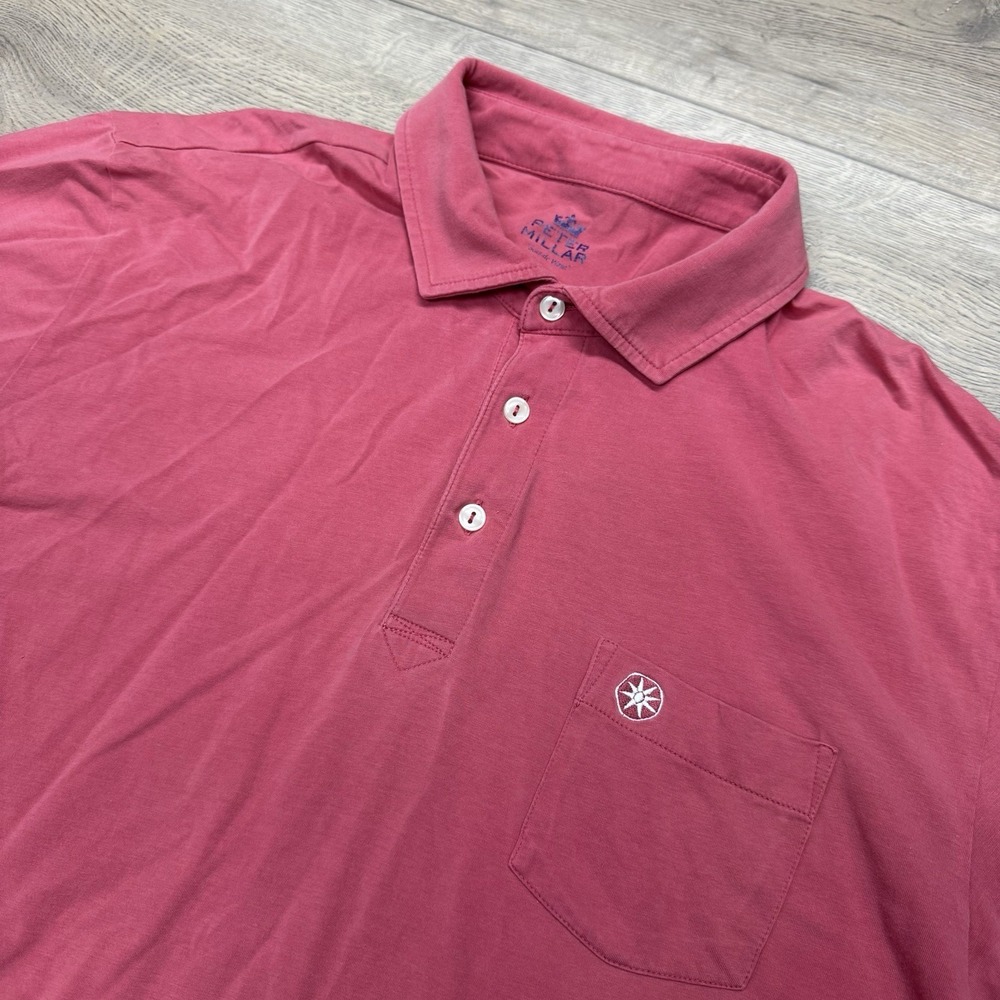 Peter Millar Red Seaside Wash Polo Shirt Men's Sz L Logo Pocket Casual